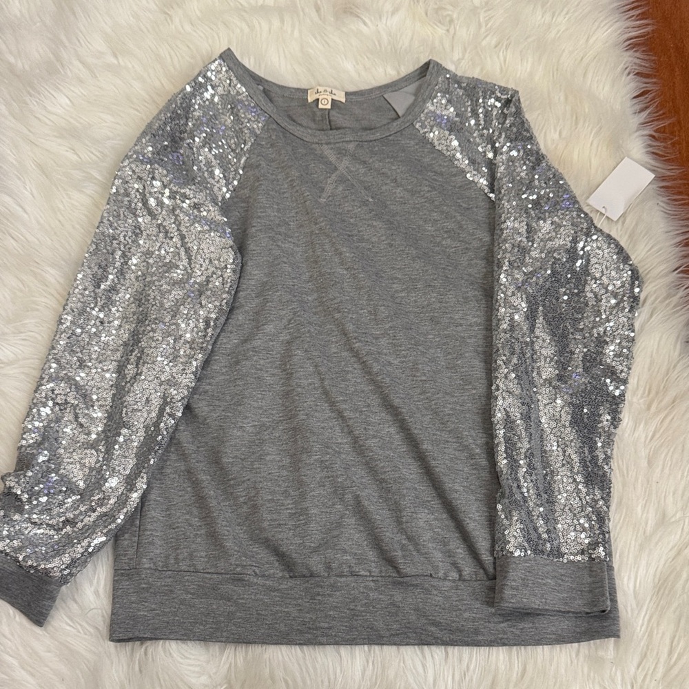 Gray Sequin Sleeve Sweatshirt by Lou & Grey